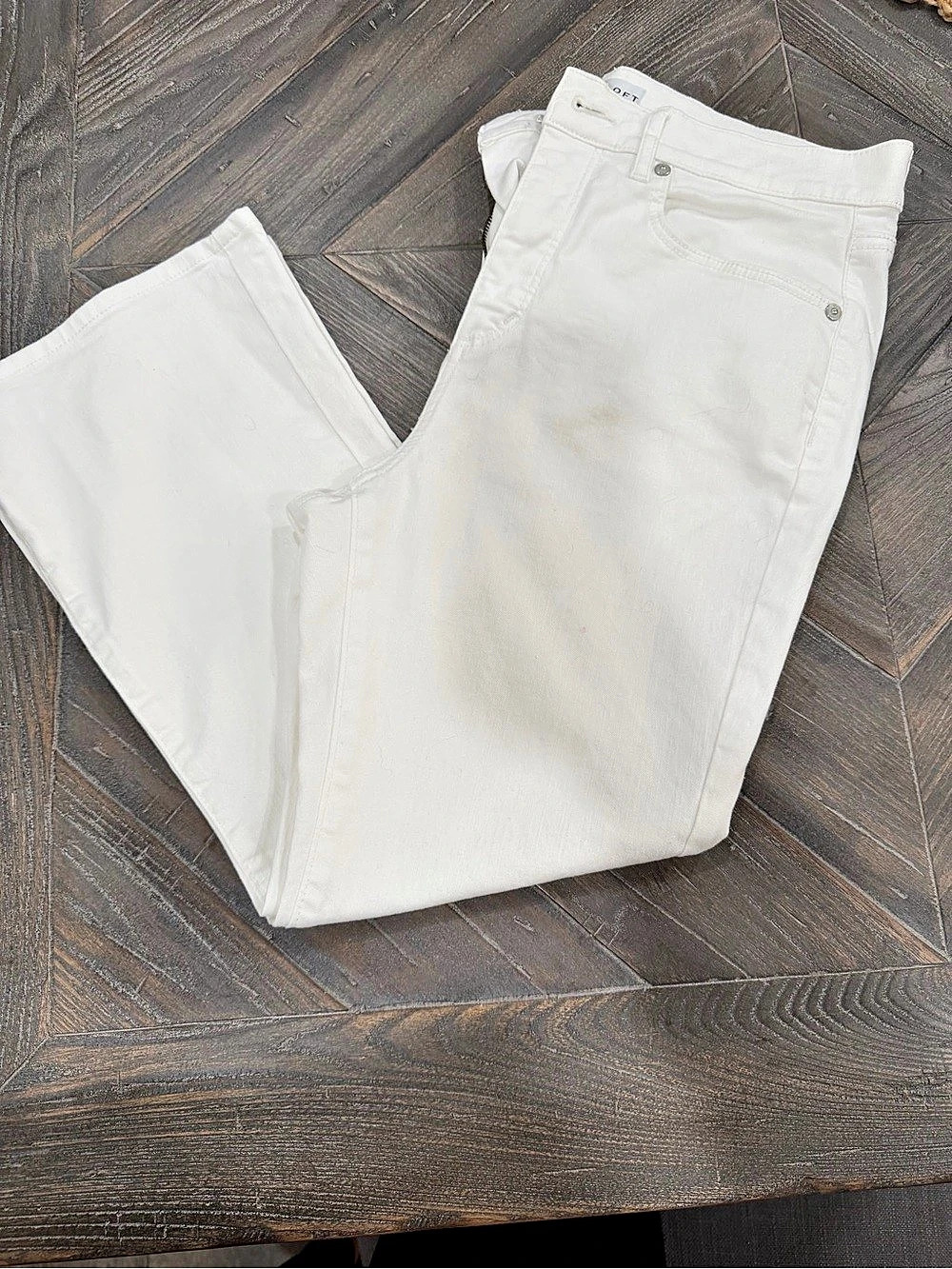 LOFT The Kick Crop Women's White Flare Jeans Waist 30P